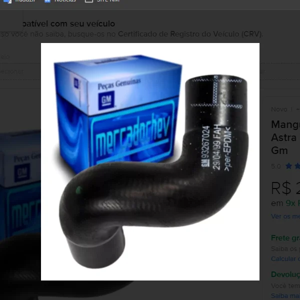 Mangueira Superior Radiador Astra/ Vectra/ Zafira gas/flex Original Gm cod.93267024